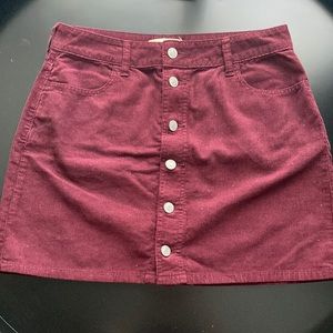 Pacsun Burgundy Button Down Corduroy Skirt Size 10